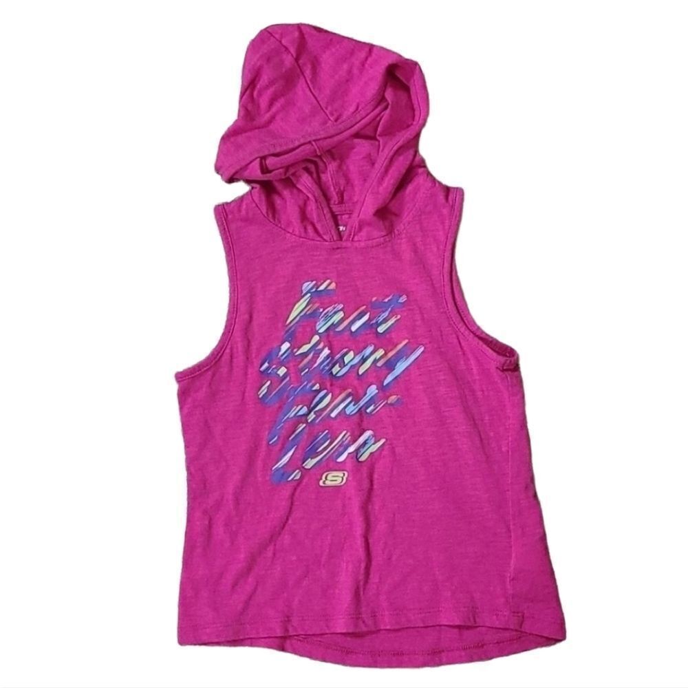 Skechers Girls 5/6 Active Fast Strong Fearless Pink Tank Top Hoodie Tee T-shirt